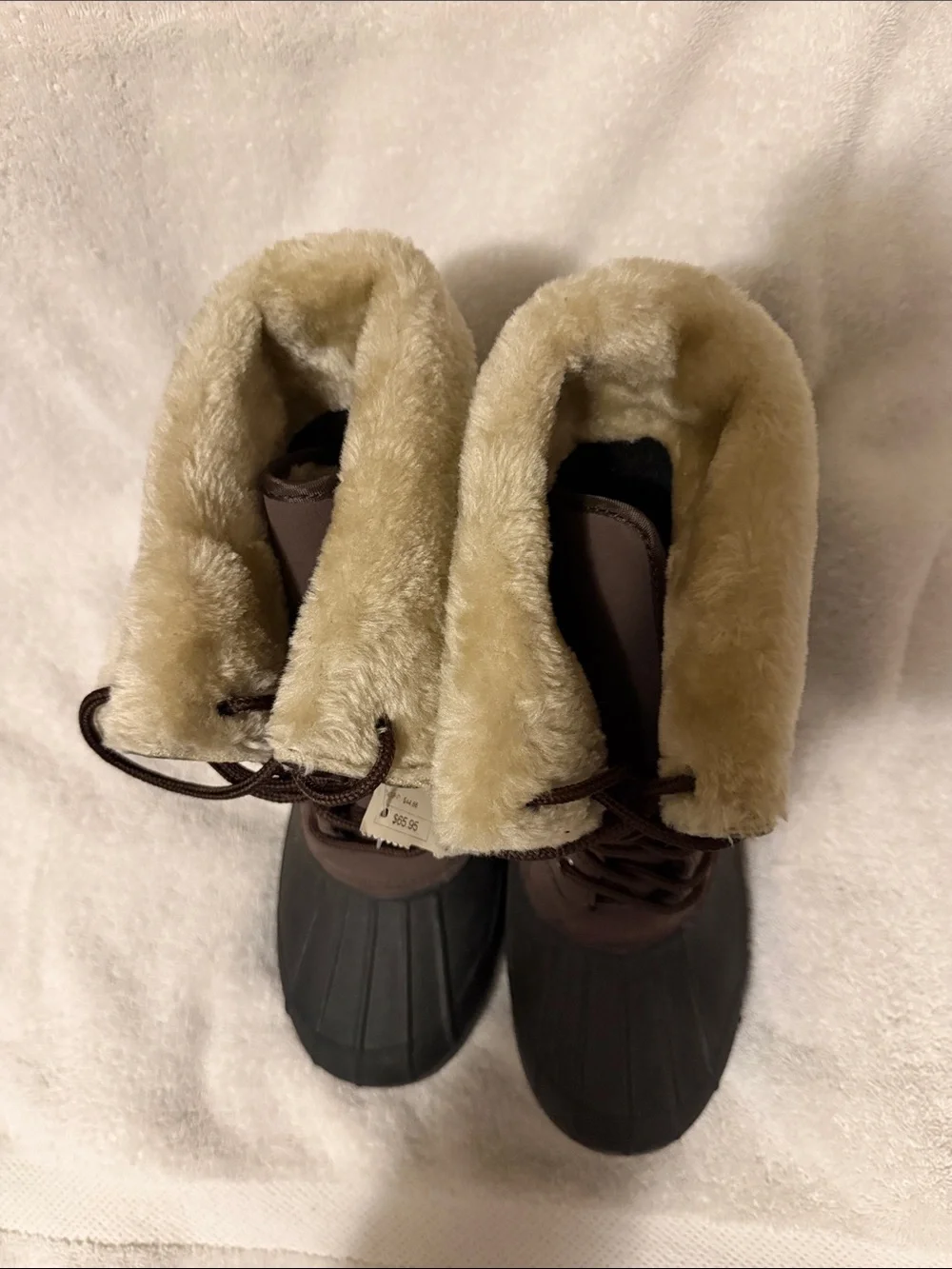 Sorel Brown and Black Women's Faux-Fur Collar Lace-Up Winter Boots